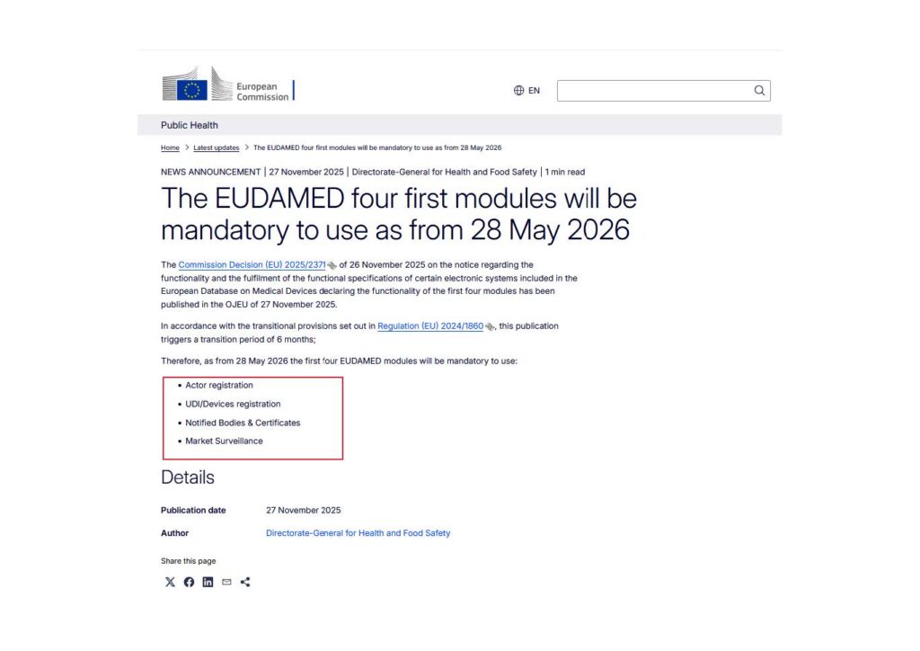 EUDAMED UDI-DI eudamed 4 modules on 2026 5 28